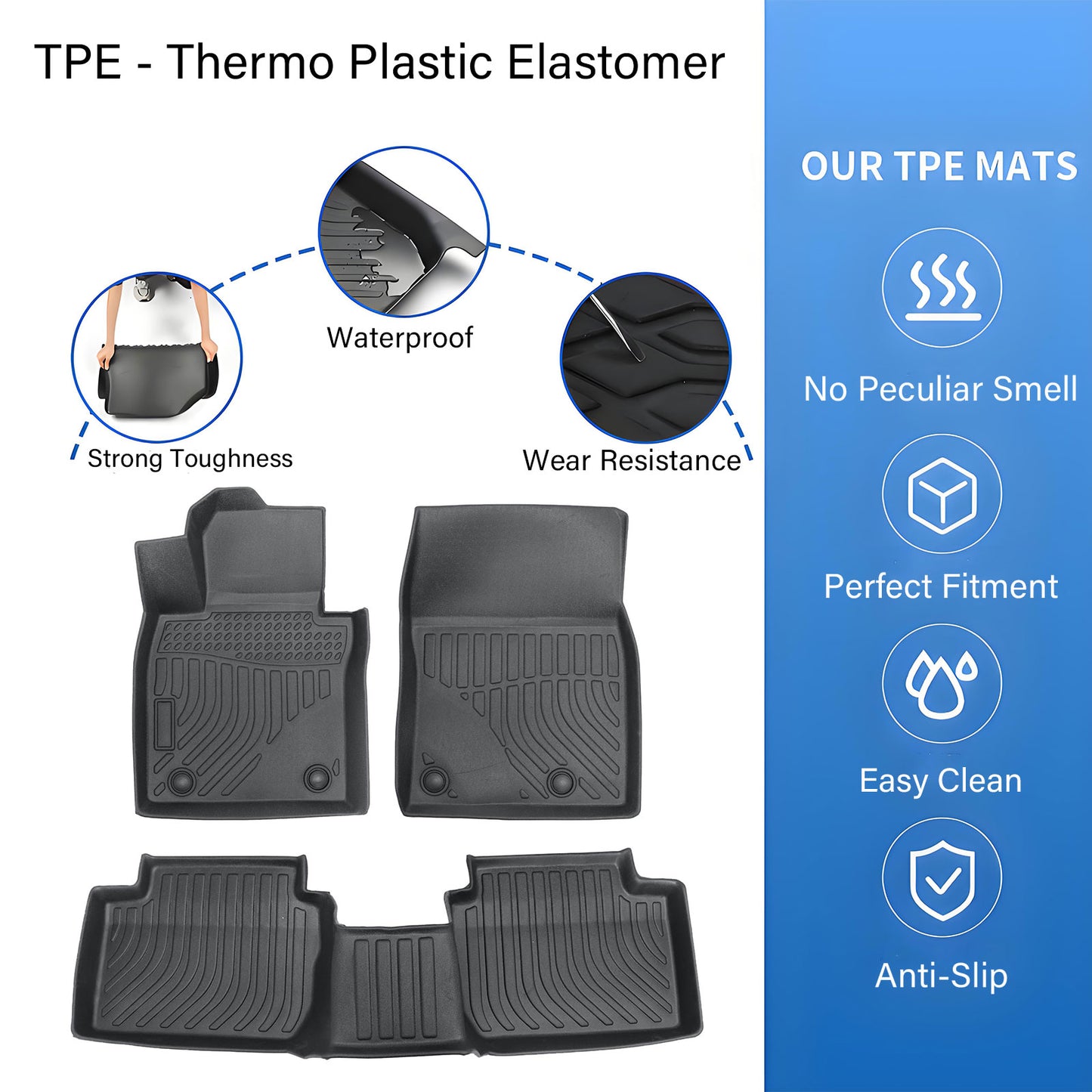 TPE Front & 2nd Row Floor Mats Liner All-Weather Black For 2019-2024 Mazda 3 AWD