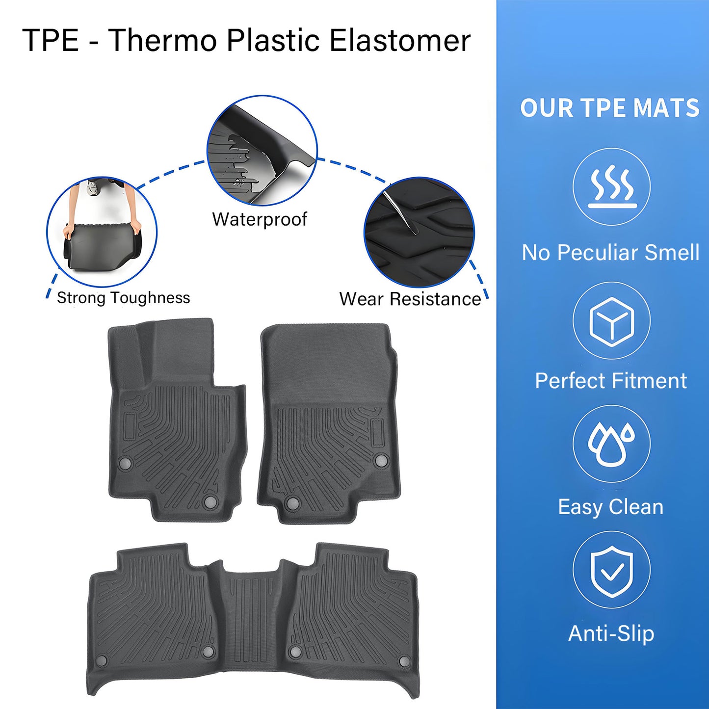 TPE Floor Mats For 2020-2025 Mercedes-Benz GLE-Class SUV Liners Set Black 3Pcs