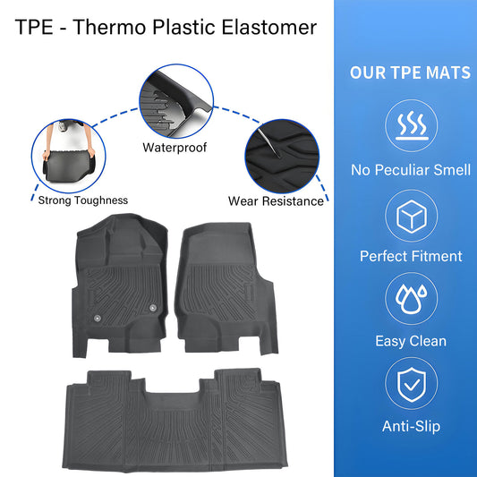 3Pcs For 2015-2025 Ford F-150 Super Cab Extended Cab TPE Floor Mats Liners Blk
