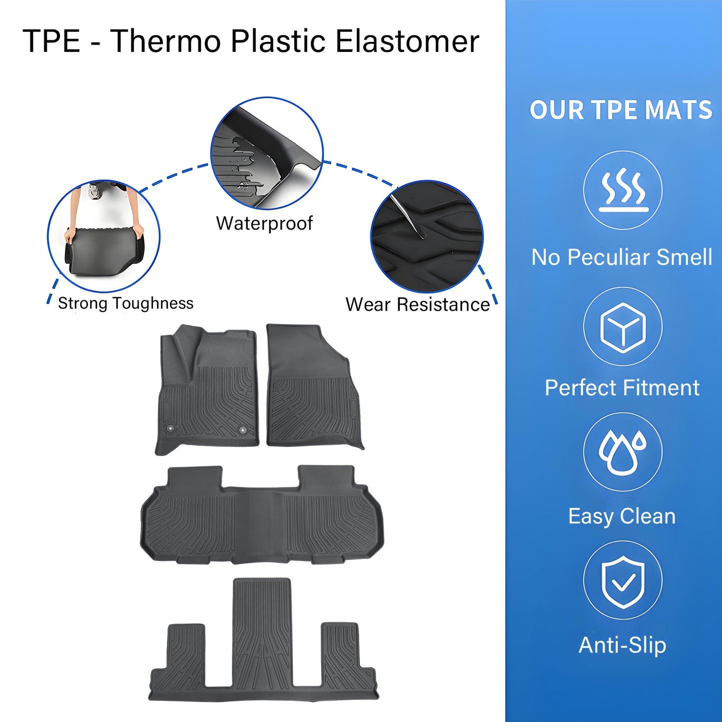 TPE Floor Mats 3D For 2024-2026 Buick Enclave/GMC Acadia 7-Seat Floor Liners Set