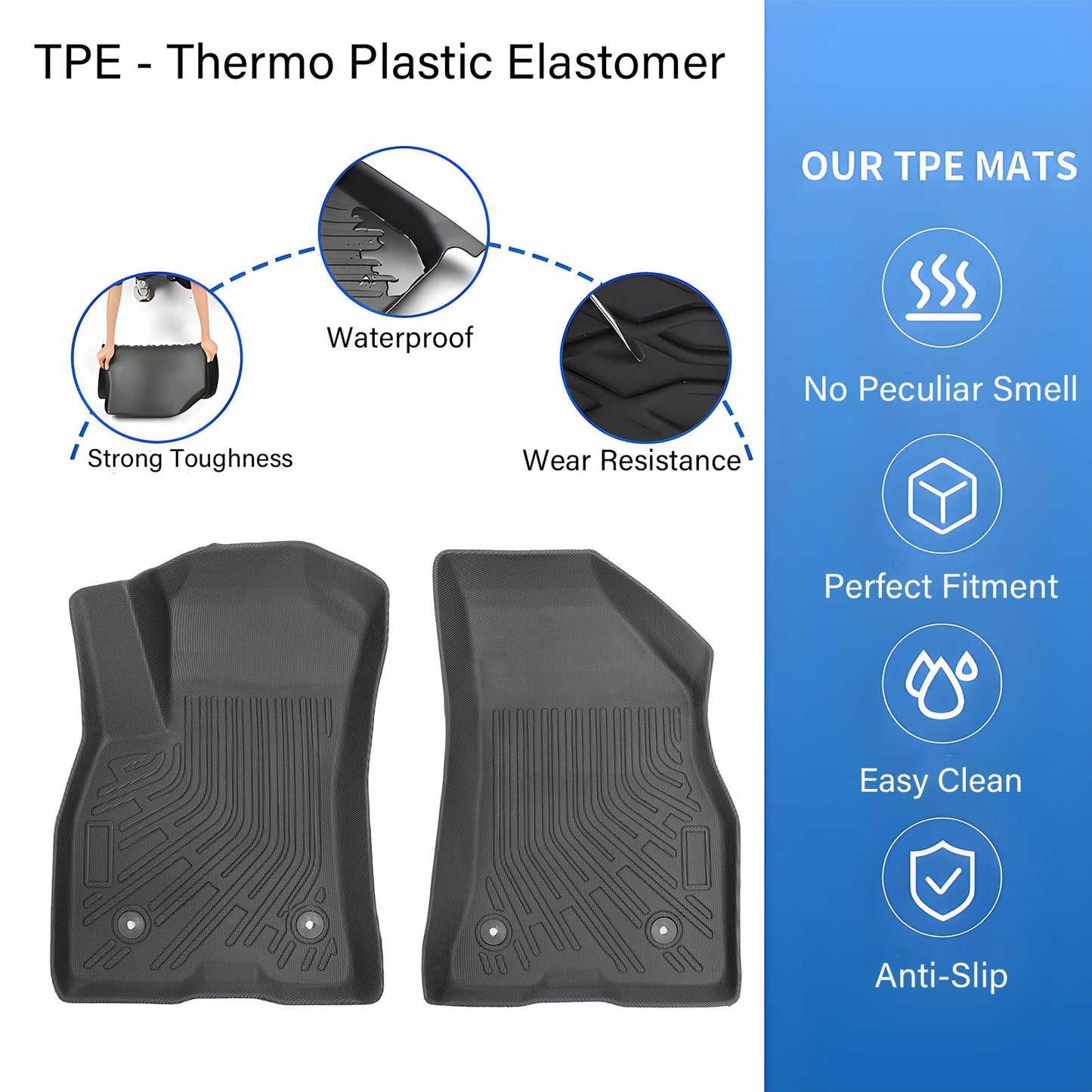 Floor Mats Liner TPE For 2015-2022 Dodge Ram ProMaster City Van 2Pcs All Weather