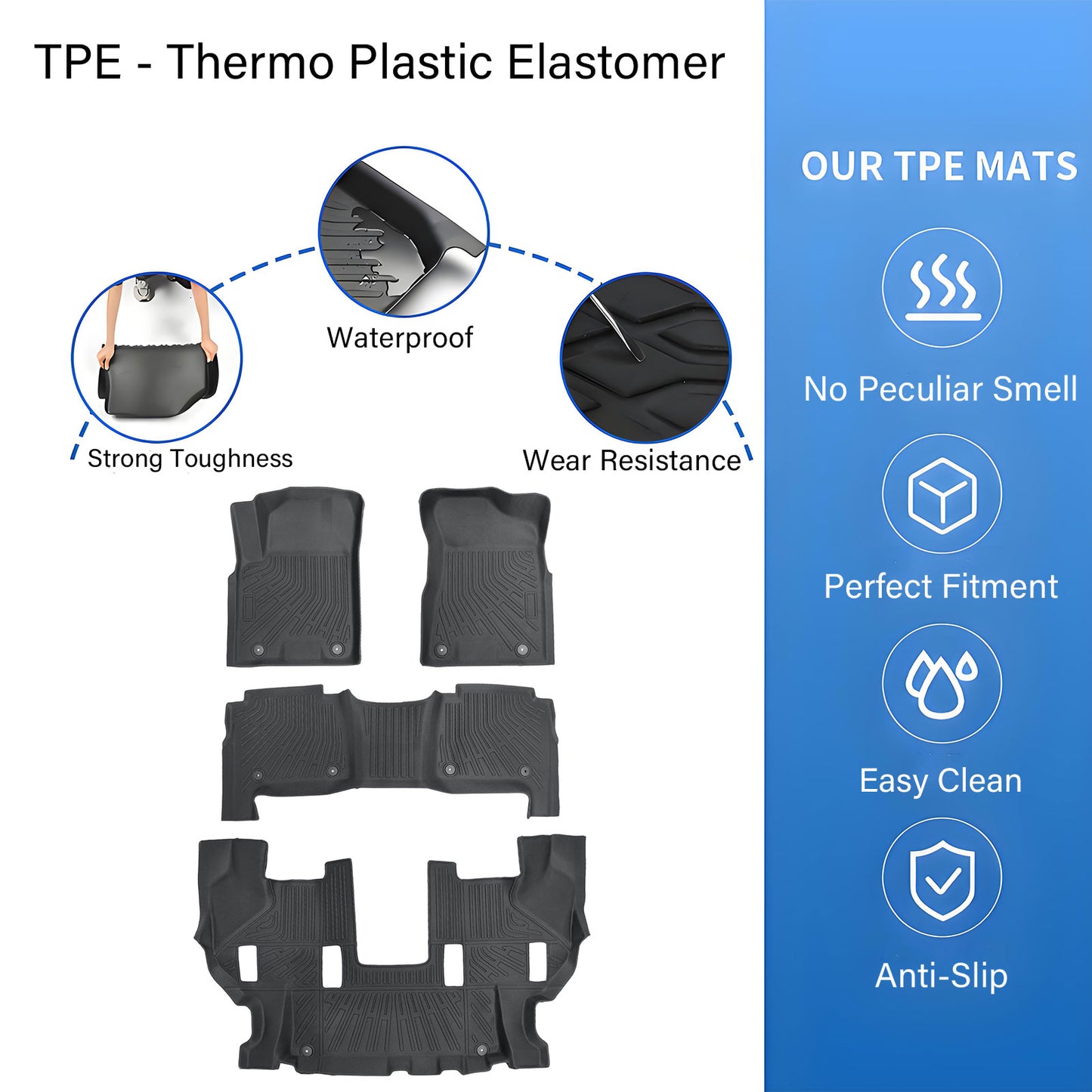 Floor Mats Liner TPE 3D Model For 2019-2024 Nissan Armada / Infiniti QX80 7Seats