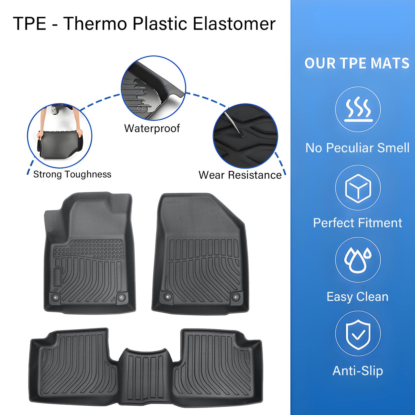 Floor Mats Liner For 2015-2023 Jeep Cherokee 4-Door Front-Rear All Weather TPE