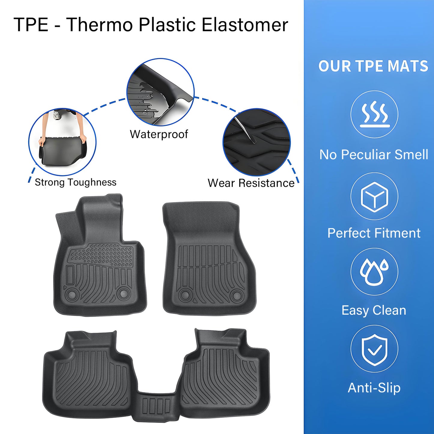 For 2016-2022 BMW X1 F48/ 2018-2022 X2 F39 TPE 1st+2nd Floor Mats Liners Black