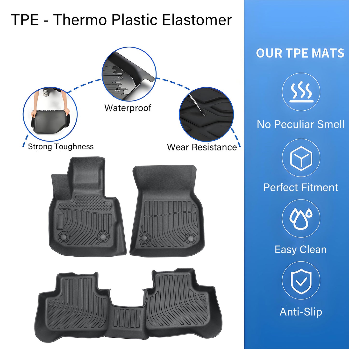 2-Row TPE Floor Mats Liner For 2018-2024 BMW X3 G01/2019-2024 X4 G02 All Weather