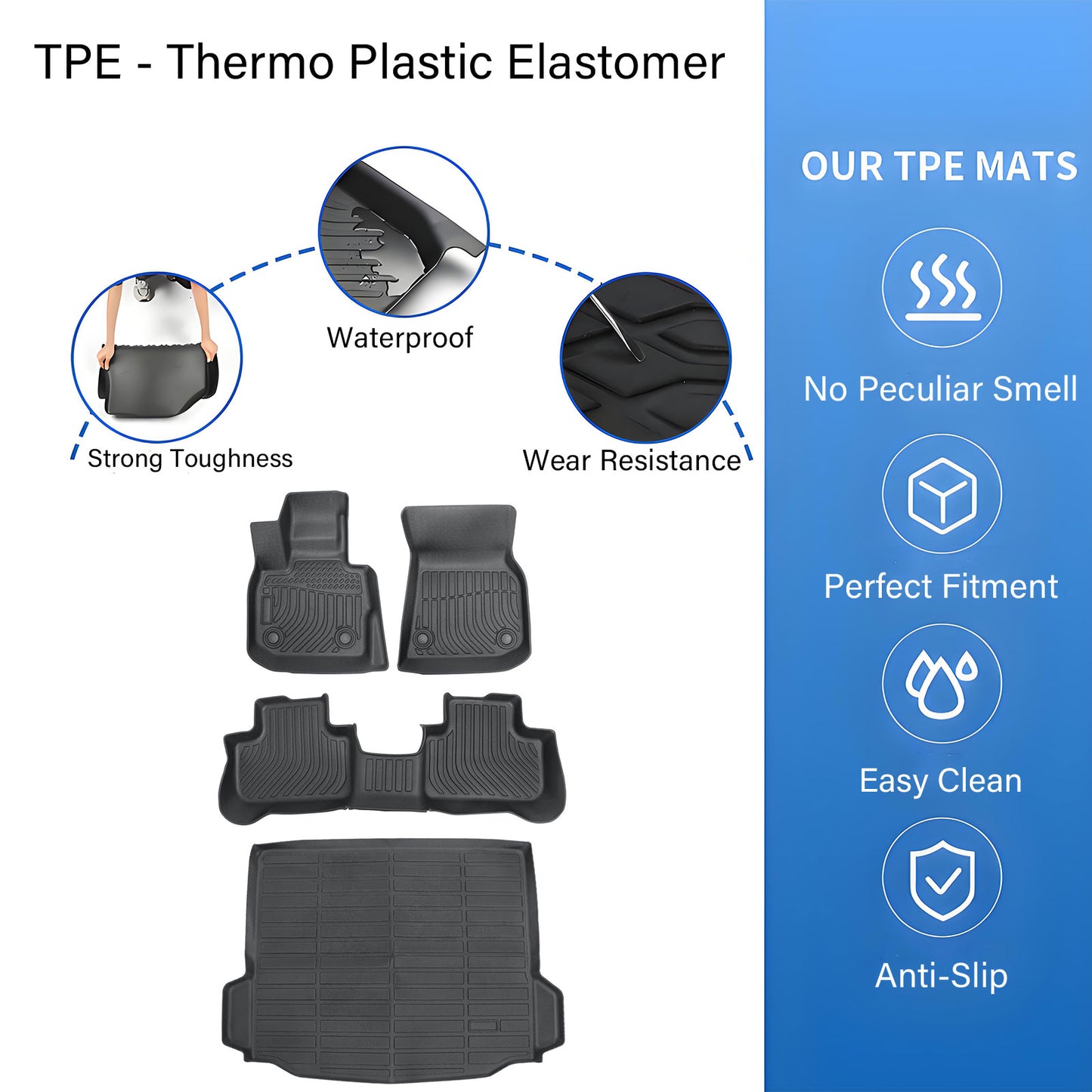 TPE Floor Mats+Trunk Cargo Liner Set For 2018 2019 BMW X3 Sport Waterproof 4Pcs