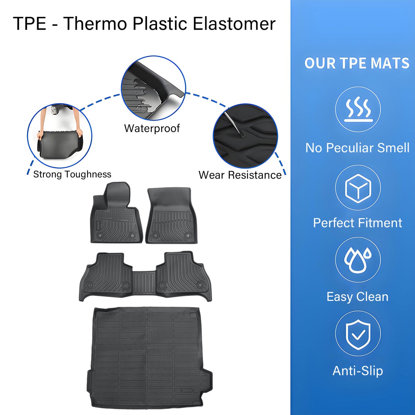 TPE Floor Mats Liners+Trunk Cargo Liner 4PCS For 2019-2025 BMW X5 All Weather