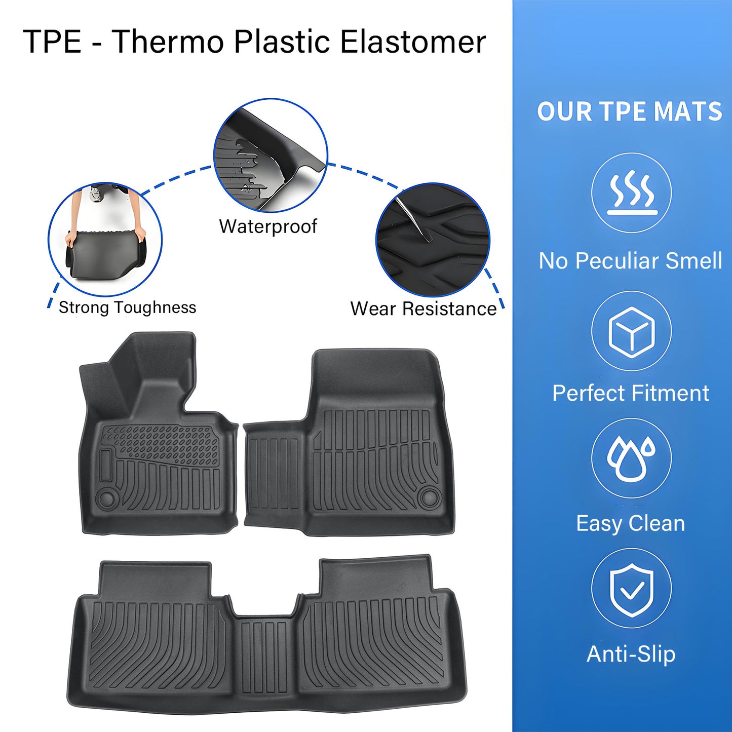 Floor Mats Liner For 2014-2021 BMW i3 4-Door Front & 2nd Row All Weather TPE 3X
