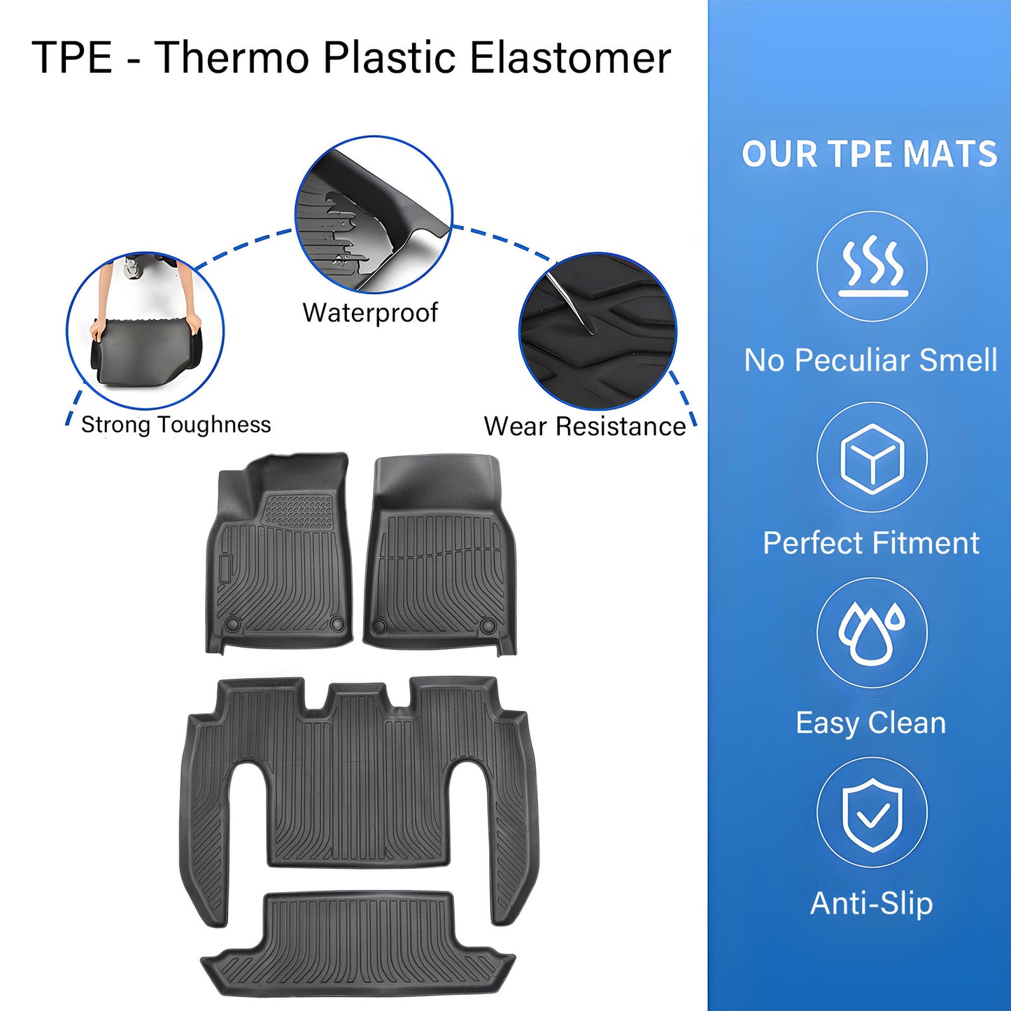 TPE Floor Mats For 2022-2025 Tesla Model X 6-Seats 3 Row Floor Liners Waterproof