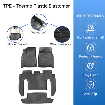 TPE Floor Mats For 2022-2025 Tesla Model X 6-Seats 3 Row Floor Liners Waterproof