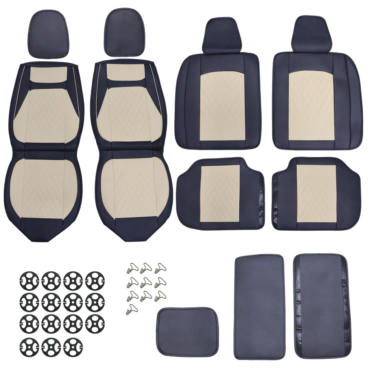 For 2009-2023 Dodge Ram Car Seat Cover Protector Full Set 5-Seat Black&Beige