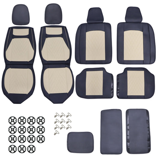 For 2009-2023 Dodge Ram Car Seat Cover Protector Full Set 5-Seat Black&Beige
