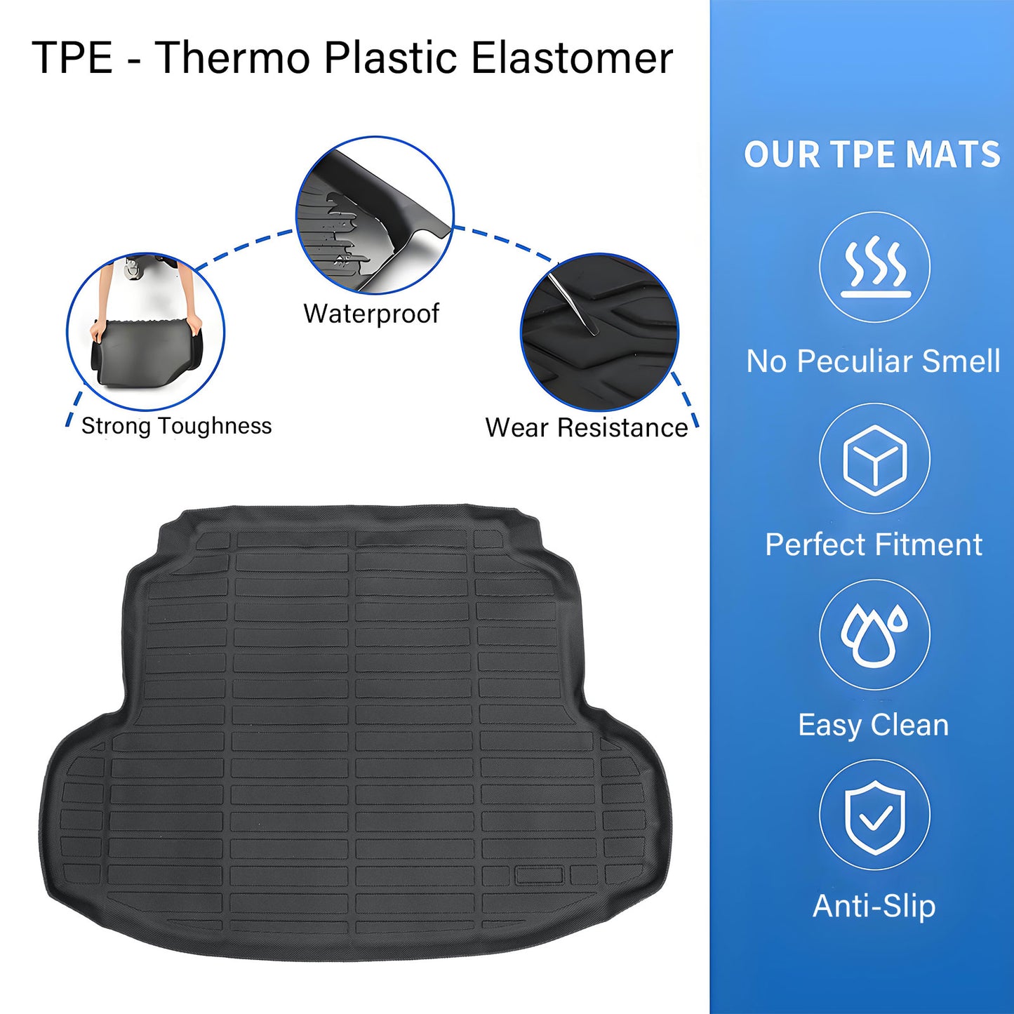 TPE Rear Cargo Trunk Liner Floor Mat For 2016-2021 Honda Civic Sedan Waterproof