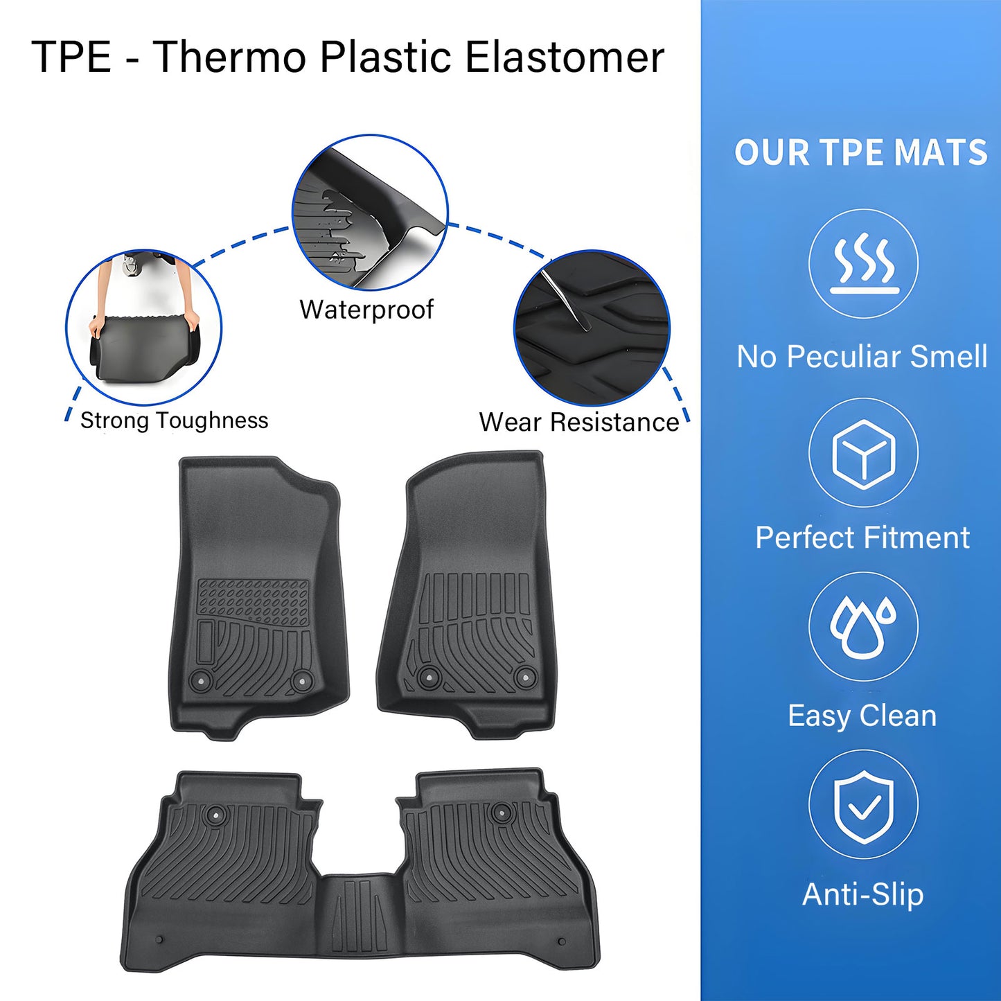 TPE Floor Mats Liner Fits 2020-2025 Jeep Gladiator 5-Passenger Protection Black