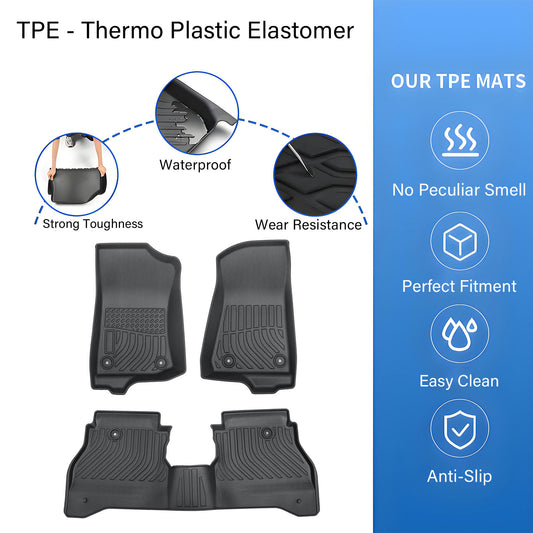 TPE Floor Mats Liner Fits 2020-2025 Jeep Gladiator 5-Passenger Protection Black