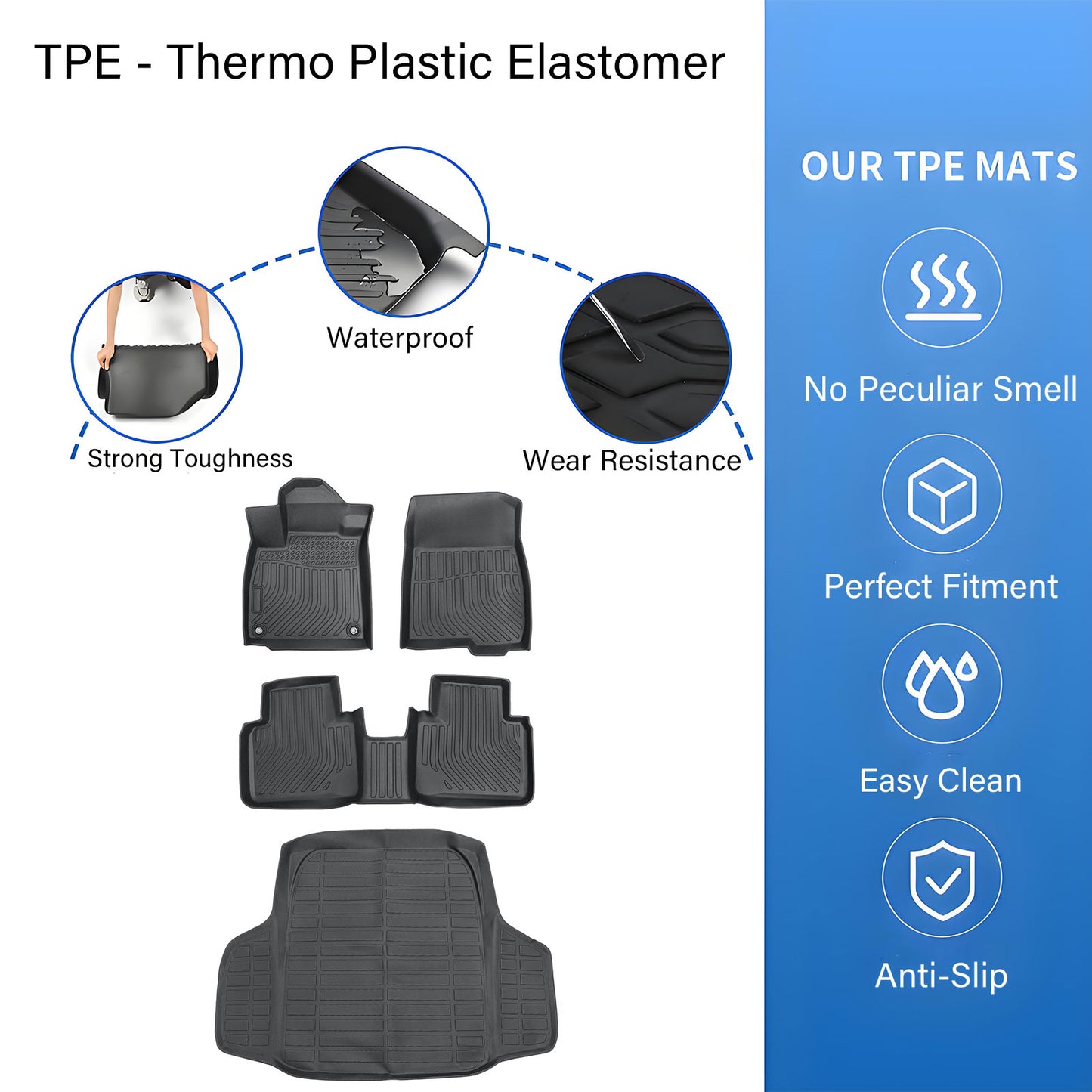 TPE Floor Mats & Trunk Cargo Liner For 2018-2022 Honda Accord Sedan Waterproof