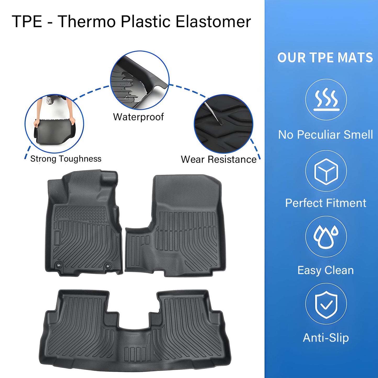 Floor Mats Liners TPE For 2007-2011 Honda CR-V 3D Model All-Weather Black NEW