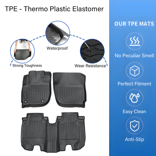 Floor Mats Liner For 2016-2022 Honda HR-V 4-Door Front-Rear All Weather TPE 3Pcs