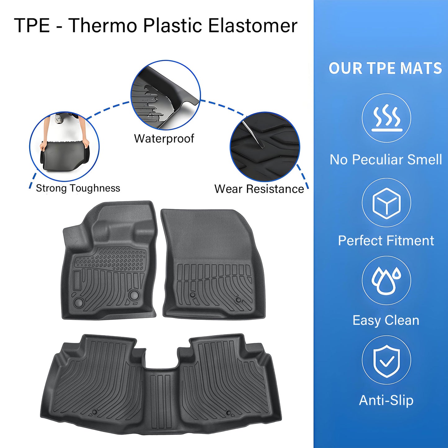 3Pcs TPE Floor Mats Liner For 2016-2023 Lincoln MKX Front & Rear 3D Waterproof