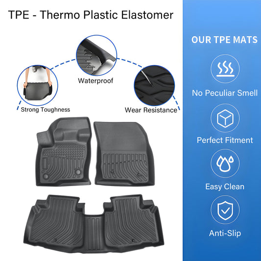 3Pcs TPE Floor Mats Liner For 2016-2023 Lincoln MKX Front & Rear 3D Waterproof