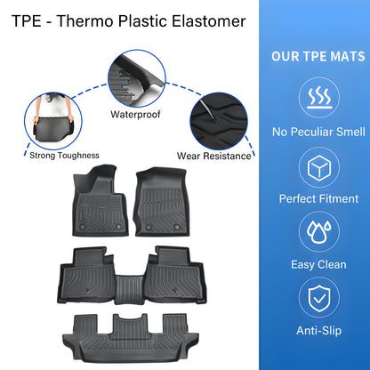 TPE Floor Mats For 2020-2025 Lincoln Aviator 6-Seats 3 Row Floor Liners Black