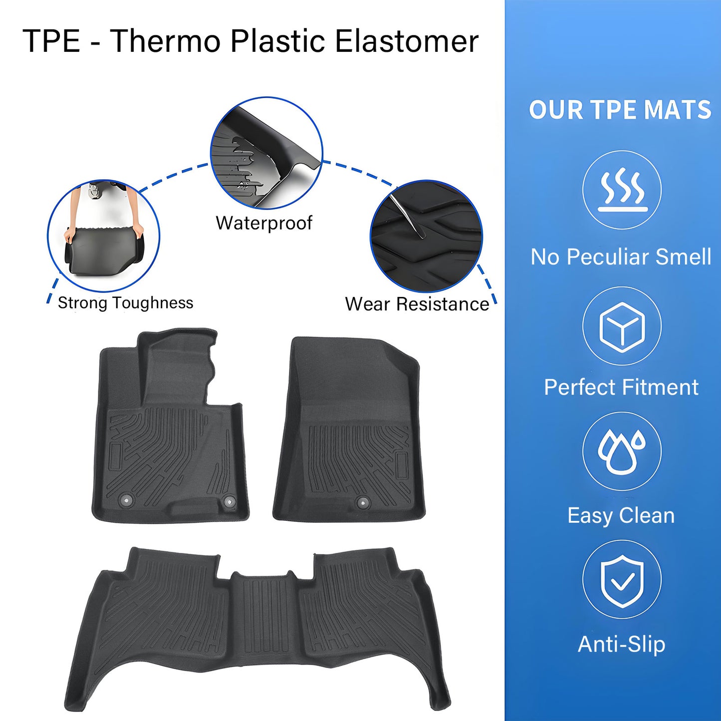 Fits 2022-2025 Hyundai Santa Cruz TPE 3D Front & Rear Floor Mats Liner Black 3X
