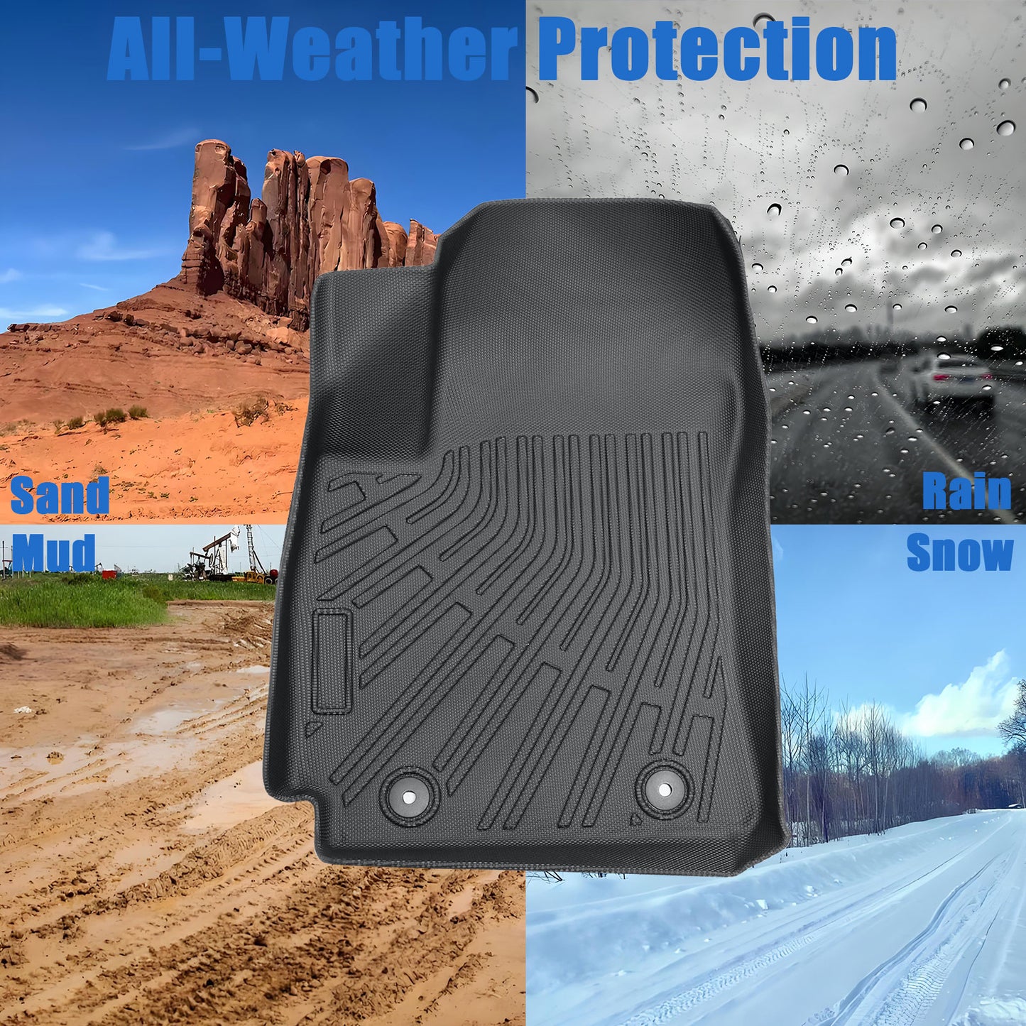 For 2024 2025 Hyundai Kona TPE 3D Front & 2nd Row Floor Mats Liner All Weather