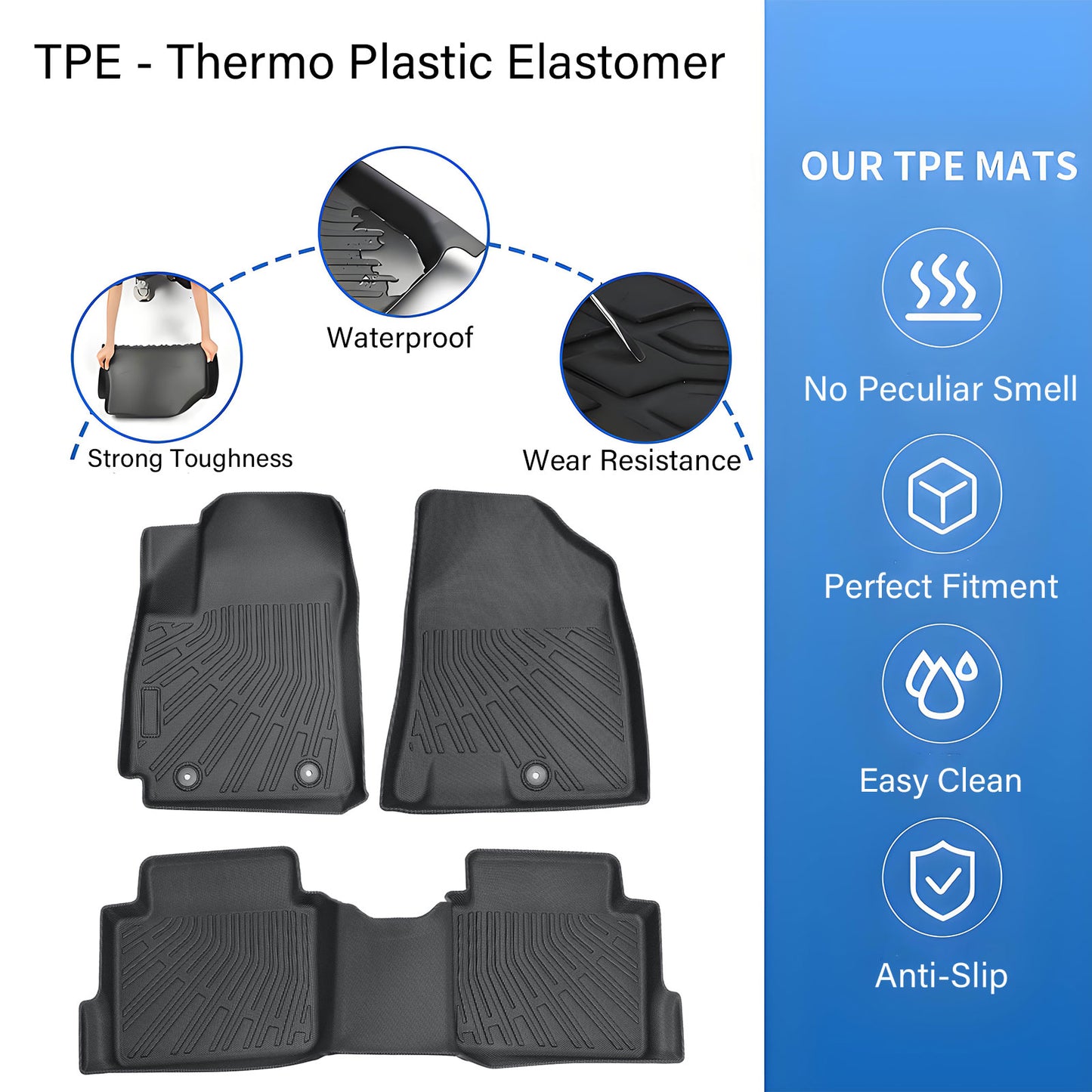For 2024 2025 Hyundai Kona TPE 3D Front & 2nd Row Floor Mats Liner All Weather