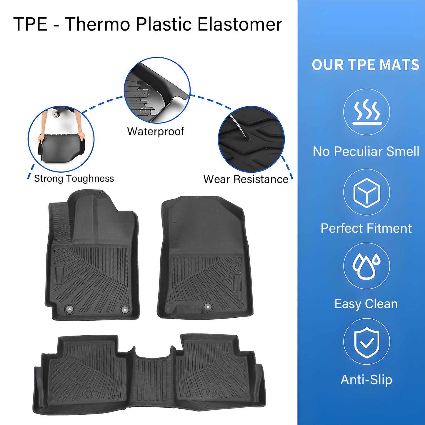 For 2018 2019 Hyundai Kona TPE 3D Front & 2nd Row Floor Mats Liner All Weather