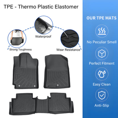 For 2018 2019 Hyundai Kona TPE 3D Front & 2nd Row Floor Mats Liner All Weather