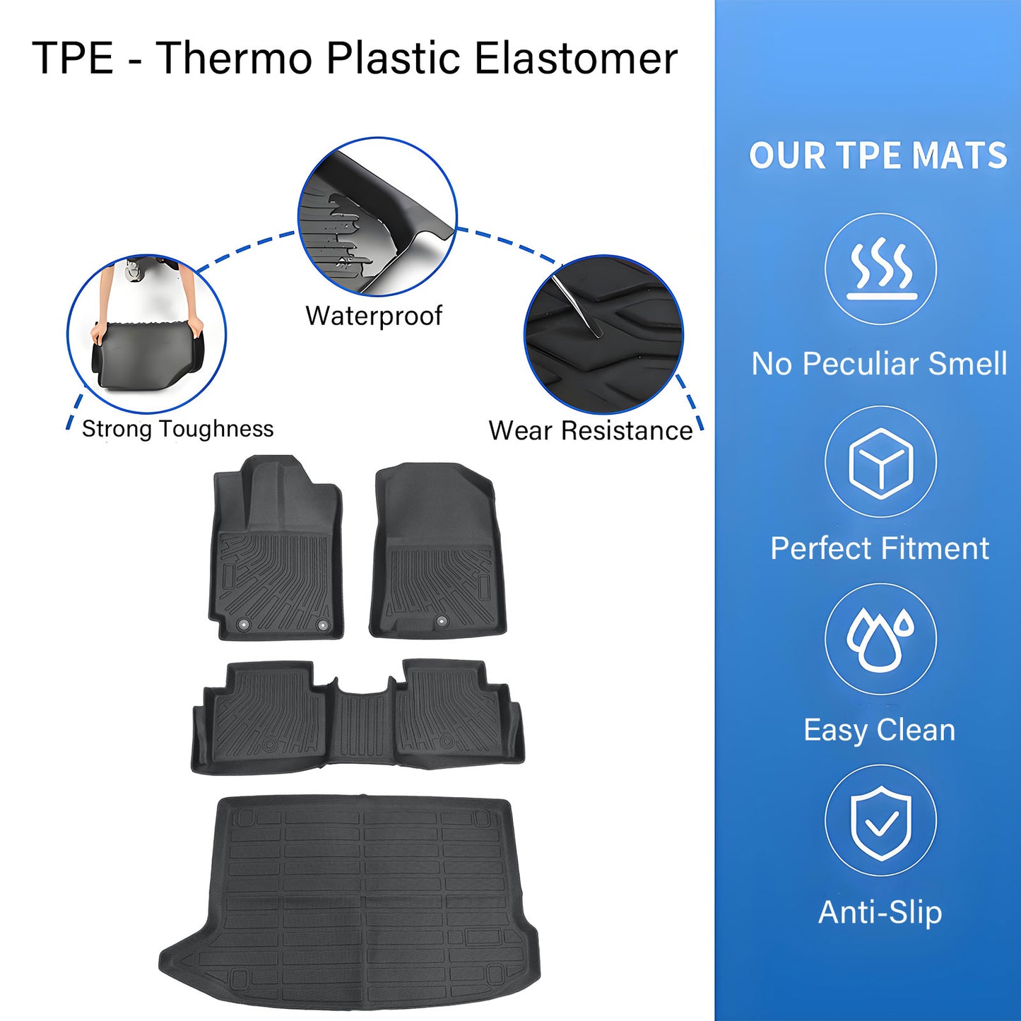 TPE Floor Mats Liners+Trunk Cargo Liner For 2018-2023 Hyundai Kona All Weather