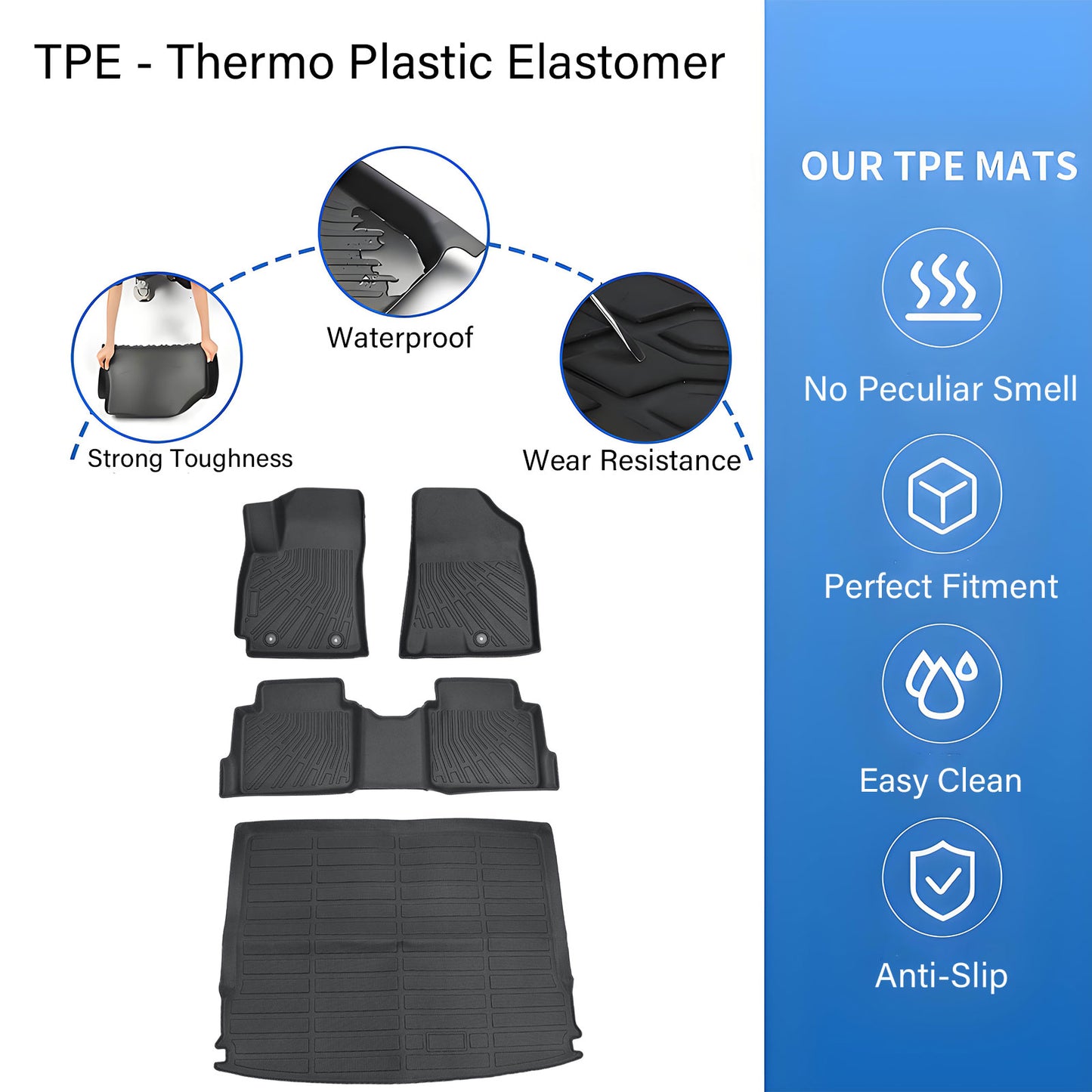 TPE Floor Mats Liners+Trunk Cargo Liner Fits 2024-2025 Hyundai Kona Gas Weather