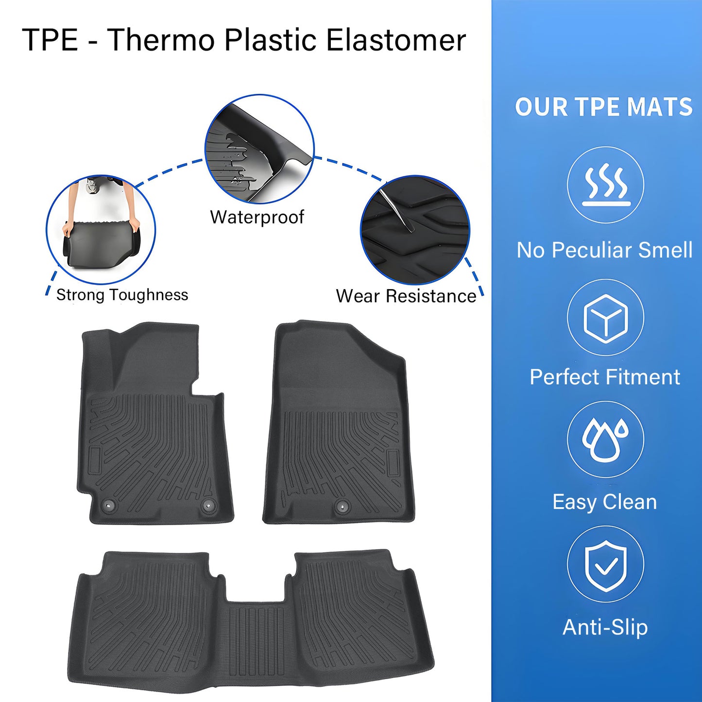 Floor Mats Liner For 2011-2016 Hyundai Elantra 4-Door Front-Rear All Weather TPE