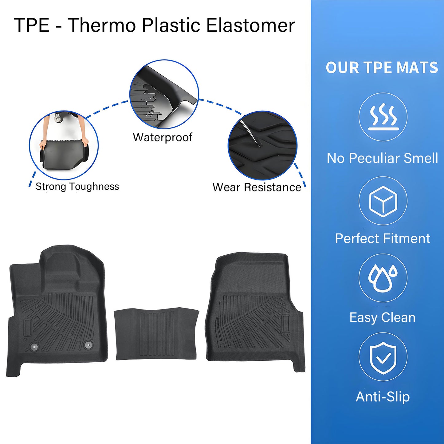Floor Mats Liner TPE Fits 2015-2025 Ford F-150 Regular Cab 1st Row Bucket Seat