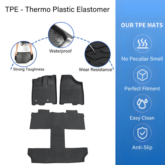 TPE Front & 2nd & 3rd Row Floor Mats Liners For 2011-2012 Toyota Sienna 7 Seats