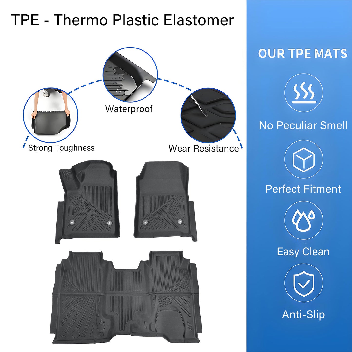 For 2024 2025 Chevy Silverado EV WT TPE Front & Rear Floor Mats Liners Set 3Pcs