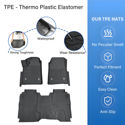 For 2024 2025 Chevy Silverado EV WT TPE Front & Rear Floor Mats Liners Set 3Pcs