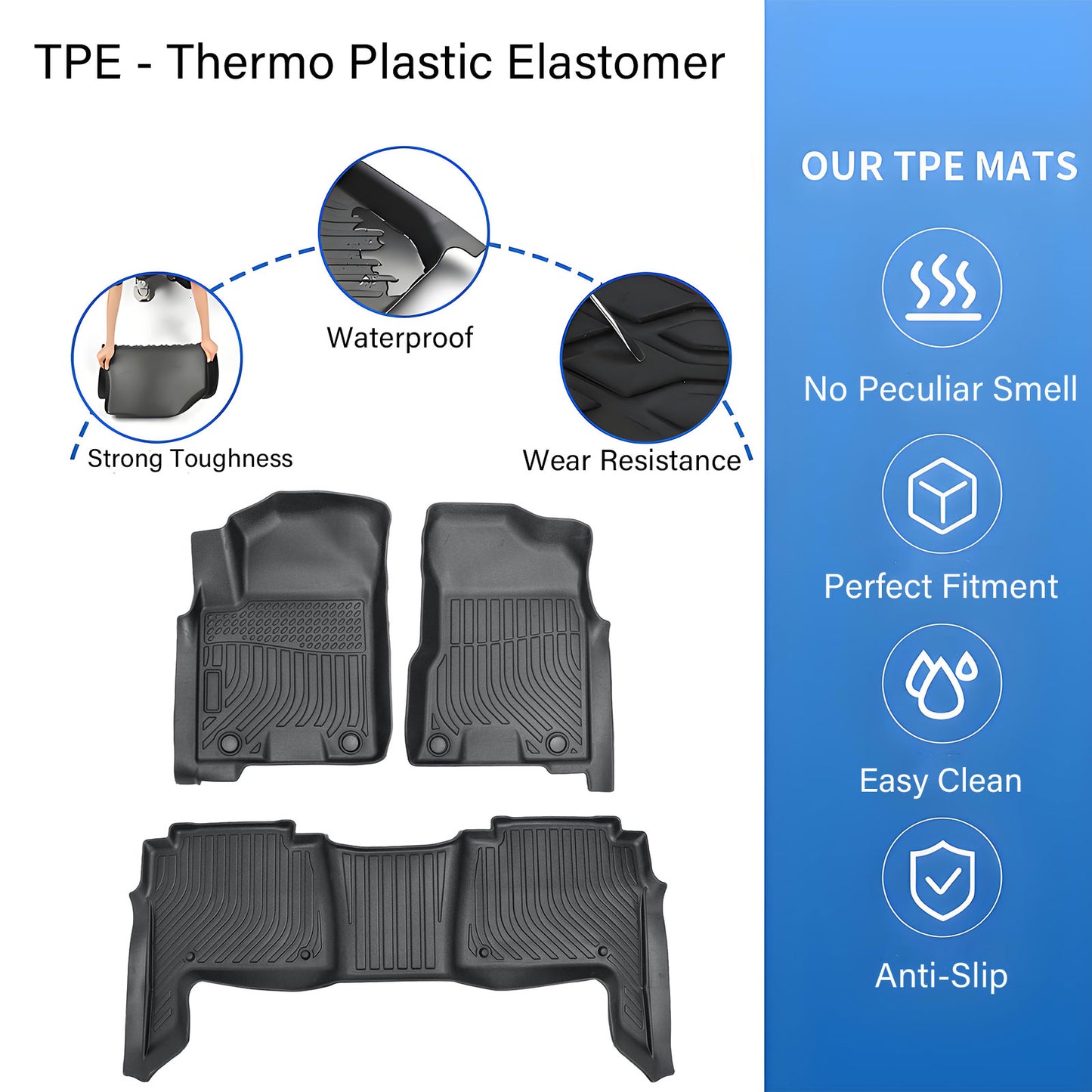 Floor Mats Liner For 2019-2024 Nissan Armada Infiniti QX80 All Weather TPE 3PCS