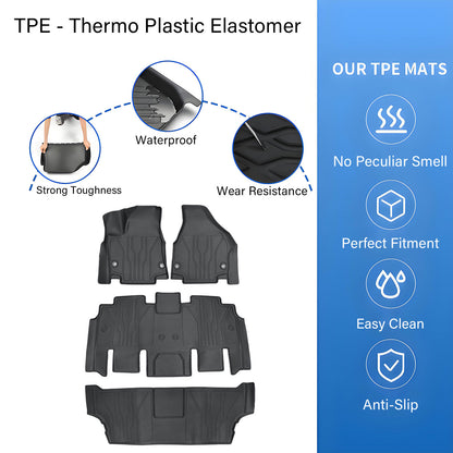 3 Rows TPE Floor Mats Liners Waterproof For 2017-2025 Chrysler Pacifica Black
