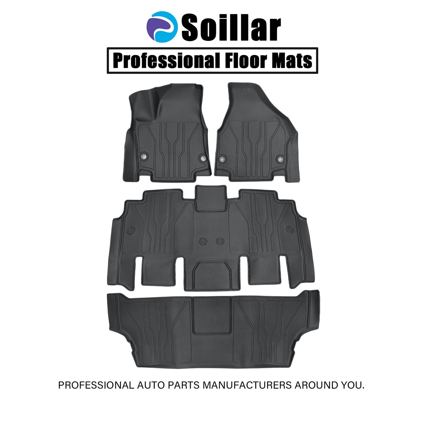 3 Rows TPE Floor Mats Liners Waterproof For 2017-2025 Chrysler Pacifica Black