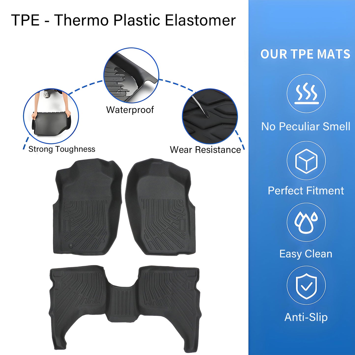 Floor Mats Liner Set Fits 2001-2004 Toyota Tacoma Double Cab All Weather TPE 3X