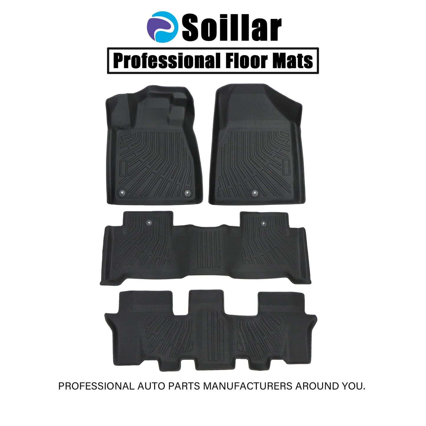 TPE 3D Floor Mats Liners Set For 2007-2013 Acura MDX 3 Row All Weather Black