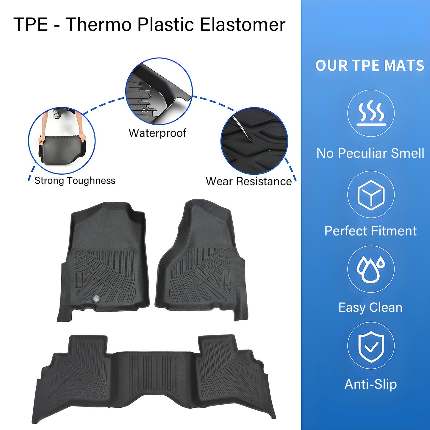 3D Floor Mats Liners TPE For 2002-2009 Dodge Ram 1500 2500 3500 Crew Cab Black