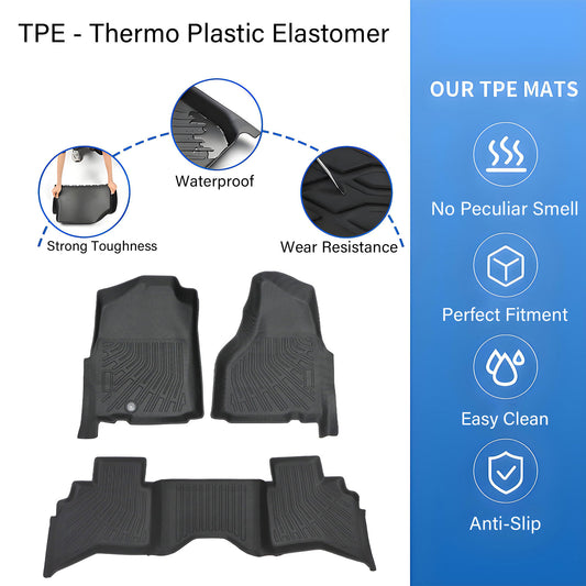 3D Floor Mats Liners TPE For 2002-2009 Dodge Ram 1500 2500 3500 Crew Cab Black