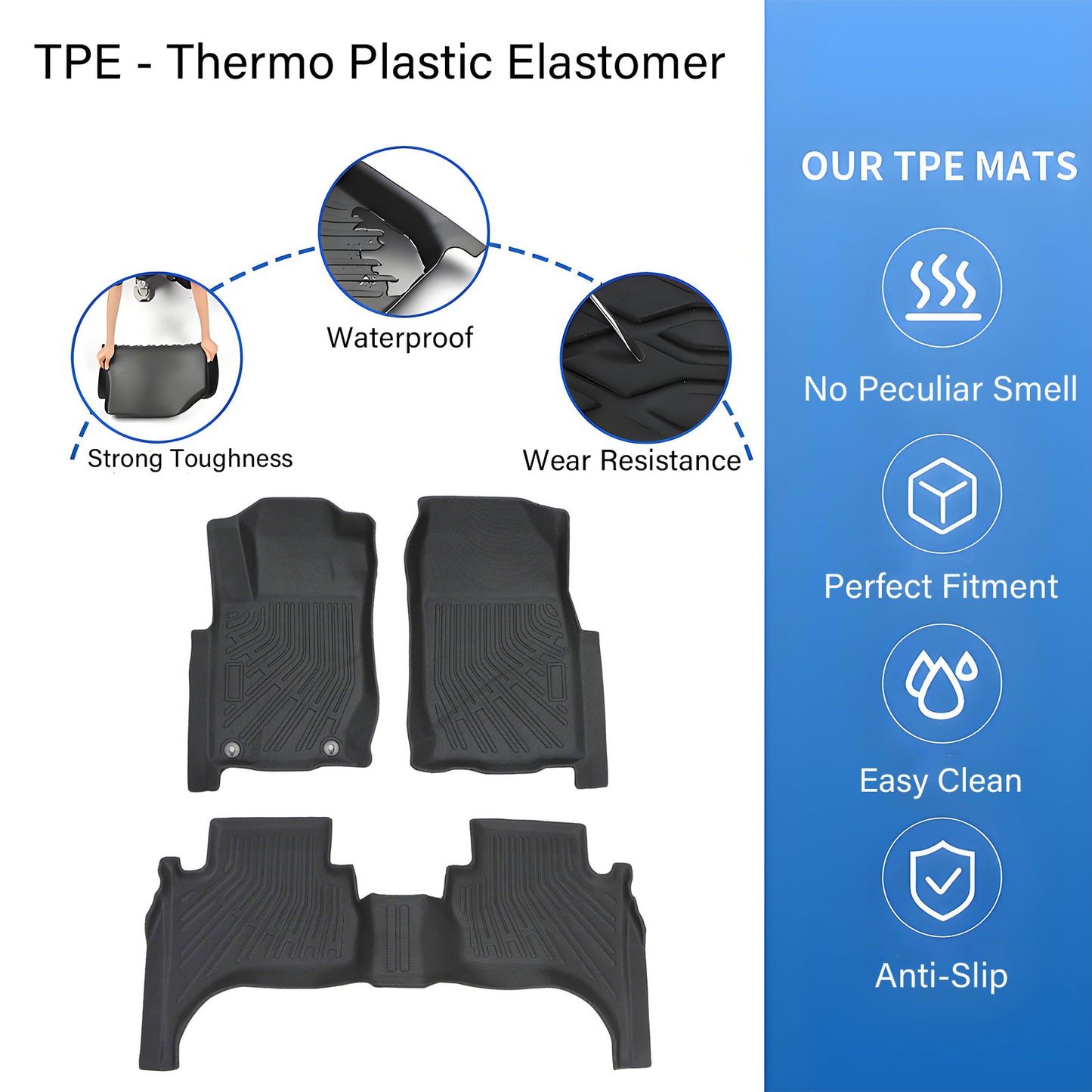 1st+2nd Row Floor Mats Liner TPE For 2005-2018 Mitsubishi L200 Triton Anti-Slip