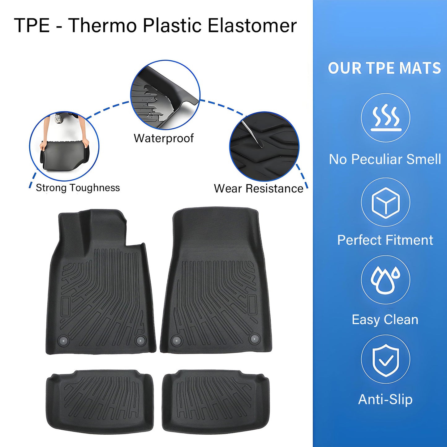 4Pcs TPE Floor Mats Liners Fits 2019-2025 Porsche Taycan 5Passenger All-Weather