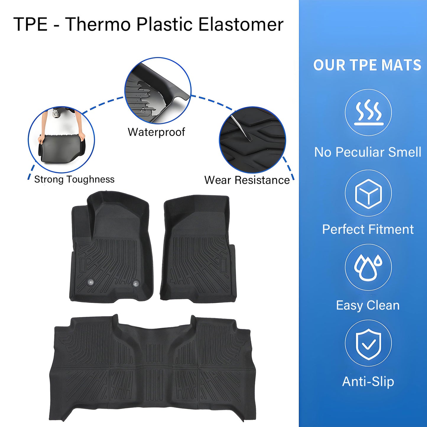 TPE 3D Floor Mats Liners For 2019-2025 Chevrolet Silverado/Sierra1500 Double Cab