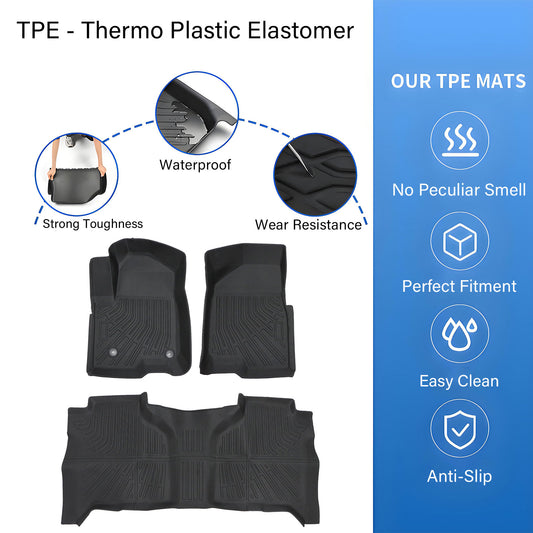 TPE 3D Floor Mats Liners For 2019-2025 Chevrolet Silverado/Sierra1500 Double Cab