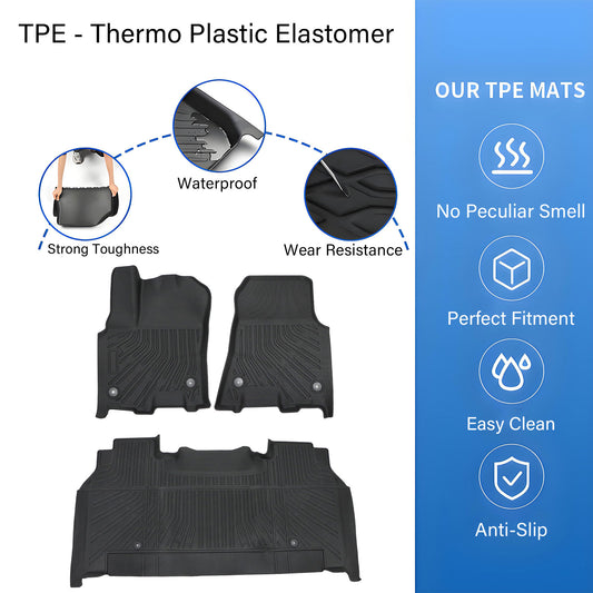 3D Floor Mats Liners TPE For 2025 2026 Dodge Ram 1500 Crew Cab Bucket Seat Black