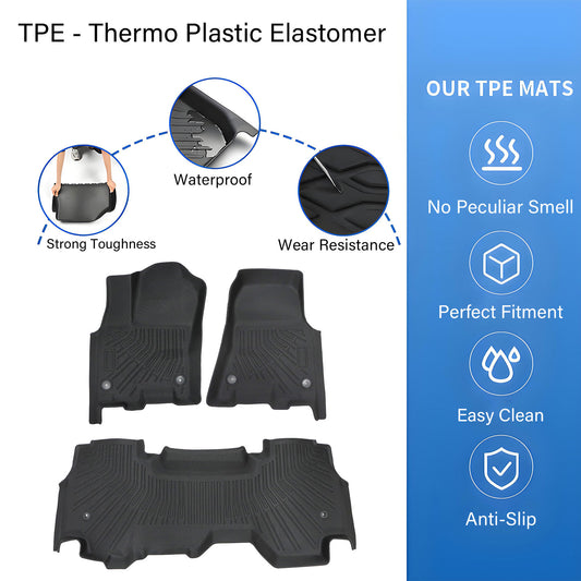 3D Floor Mats Liners TPE For 2025 Dodge Ram 1500 Quad Cab Bench Seat Black 3PCS